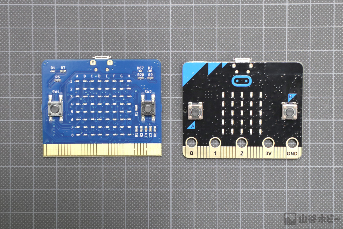 付属のマイコンボードと付属品ではないmicro:bit